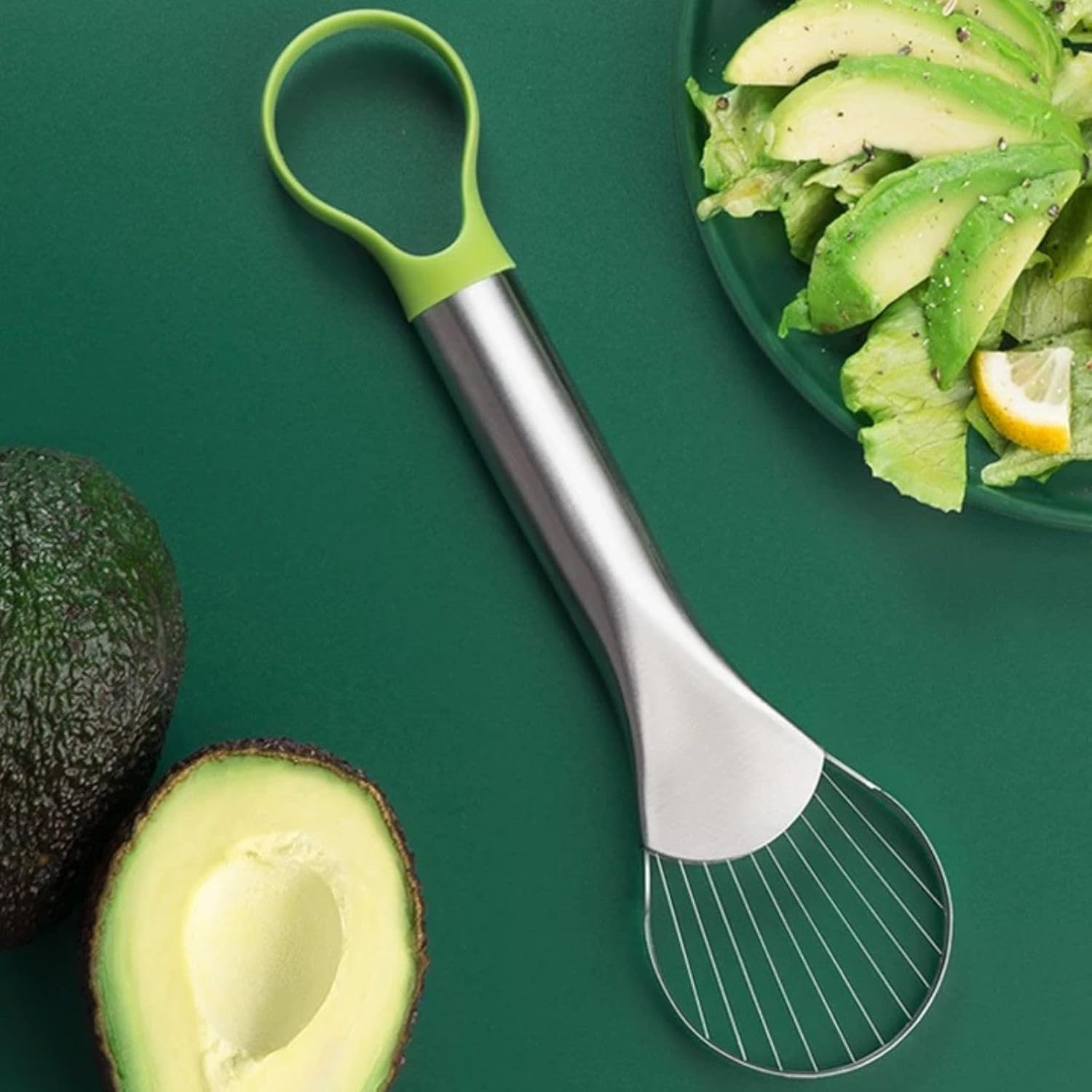3-In-1 Avocado Slicer Tool, Emptycolor Stainless Steel Avocado Cutter, Pitter & Peeler, Multi-Function Avocado Tool for Slicing, Scooping, and Pit Removal, Kitchen Gadget with Green Plastic Handle image number 5