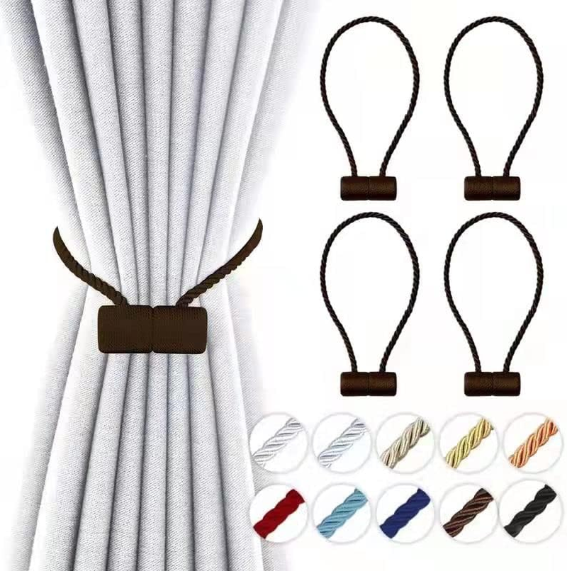 18 Inch Strong Magnetic Curtain Tiebacks, Curtain Holdbacks Modern Upgrade Strong 2021 New Twisted Style Decorative Drapery Rope ​Tie Backs(4 Pack Silver Grey)