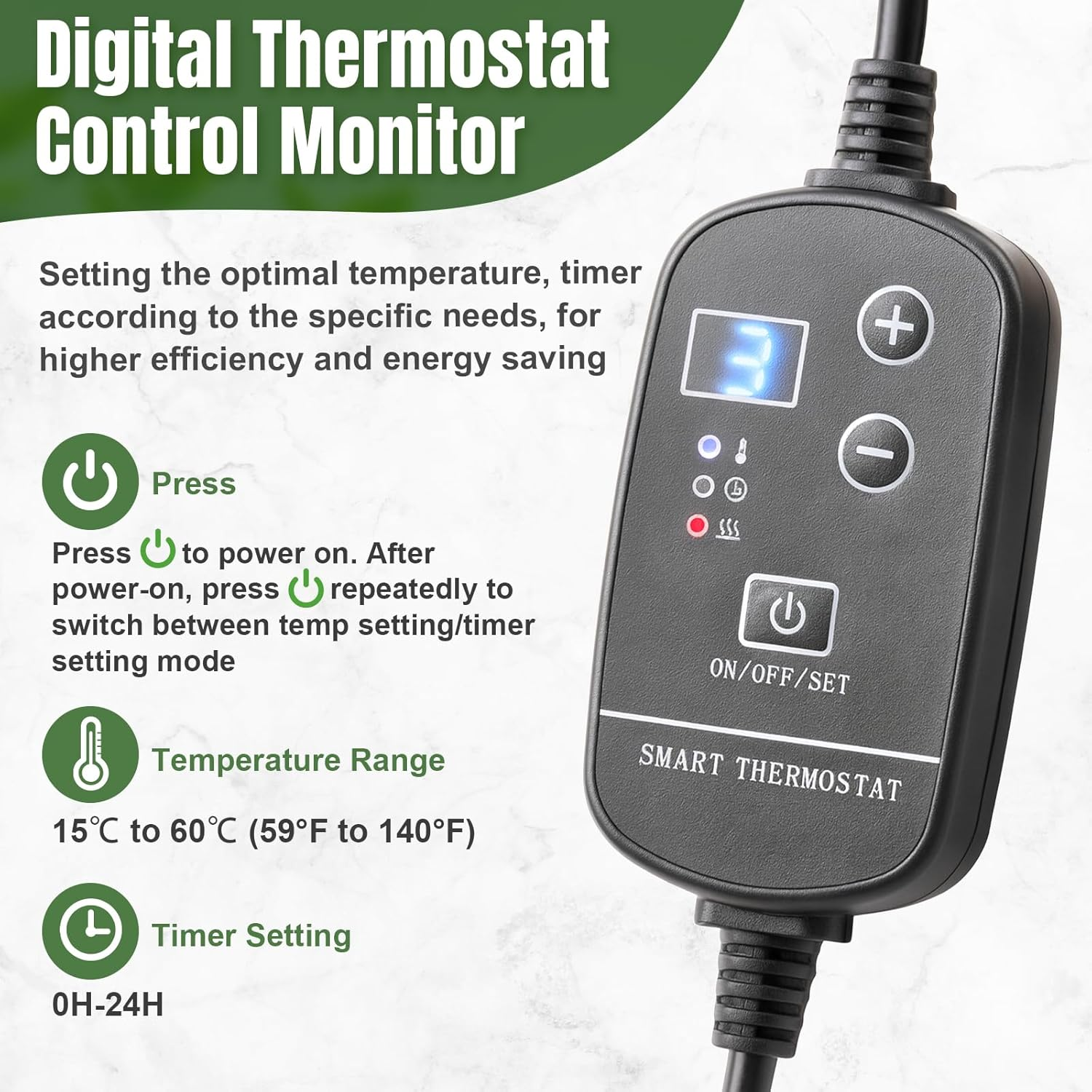 Seedling Heat Mat with Thermostat Controller, 52X25Cm Waterproof Graphene Heating Pad, 20W Hydroponics Indoor Seed Heating Mat, Digital Thermostat Control Monitor for Growing,Brewing image number 4