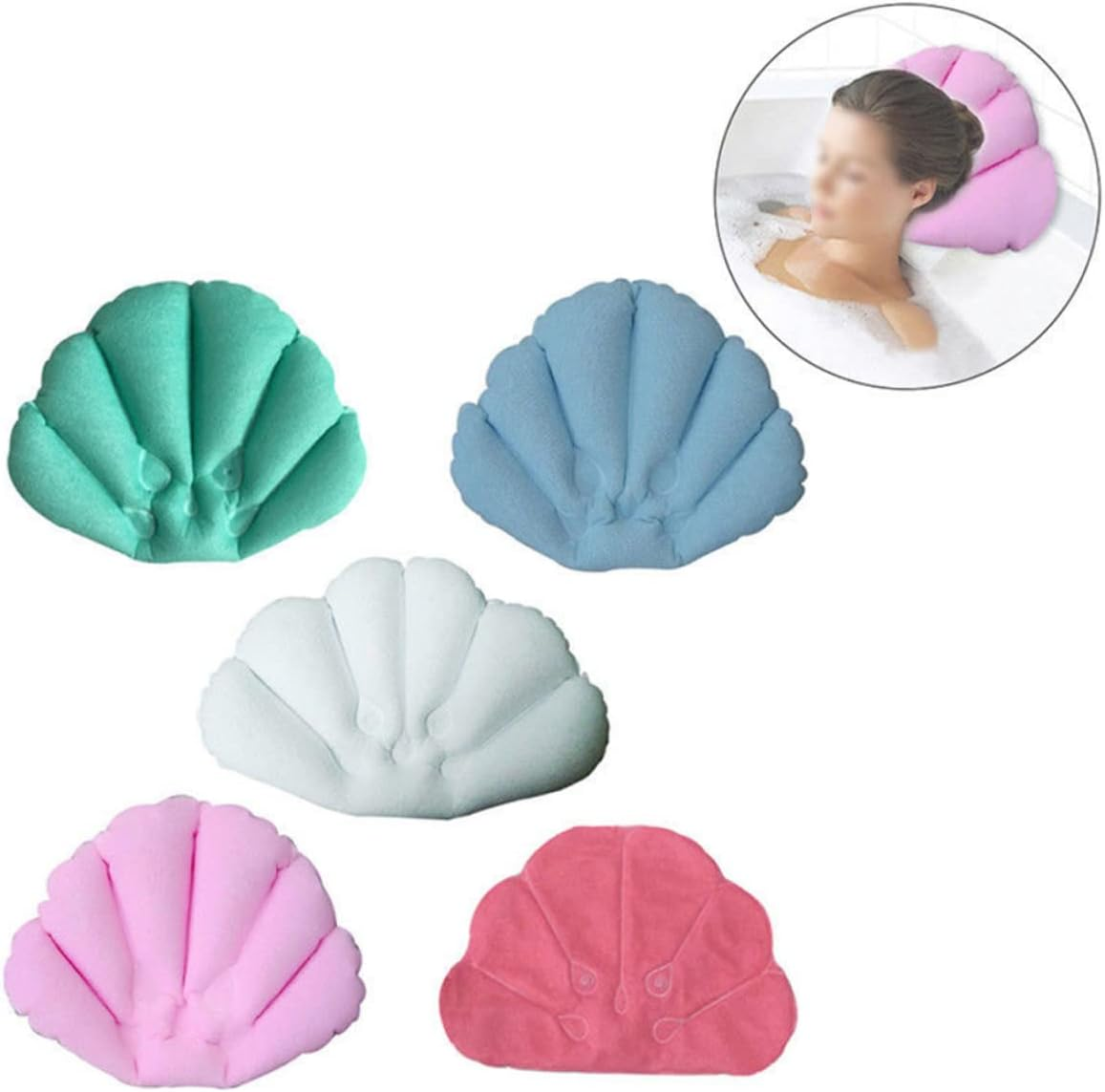 Beavorty 2Pcs Inflatable Bath Pillow Suction Cups Comfortable Spa Headrest Cushion for Bathtub Bathroom Use Random Color image number 3