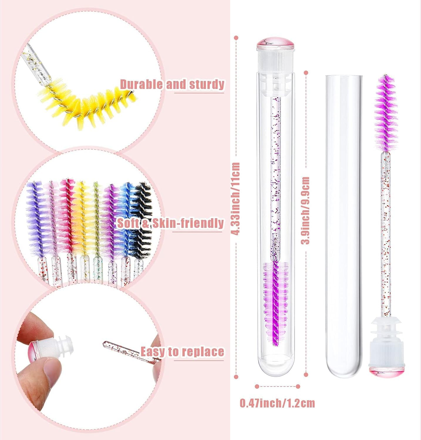 110-Piece Disposable Mascara Wand Set with 30 Reusable Diamond Eyelash Tubes and 80 Crystal Applicators, Designed for Women and Girls' Makeup, in a Stylish Pink Eye Pattern image number 4