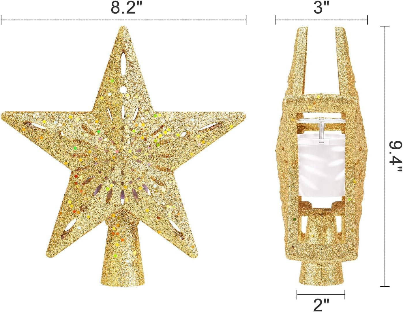 Christmas Tree Topper Lighted Star with 6 Projected Patterns,3D Hollow Sparkling Star Christmas Tree Topper with Rotating Magic Projector for Christmas Tree Ornament image number 1