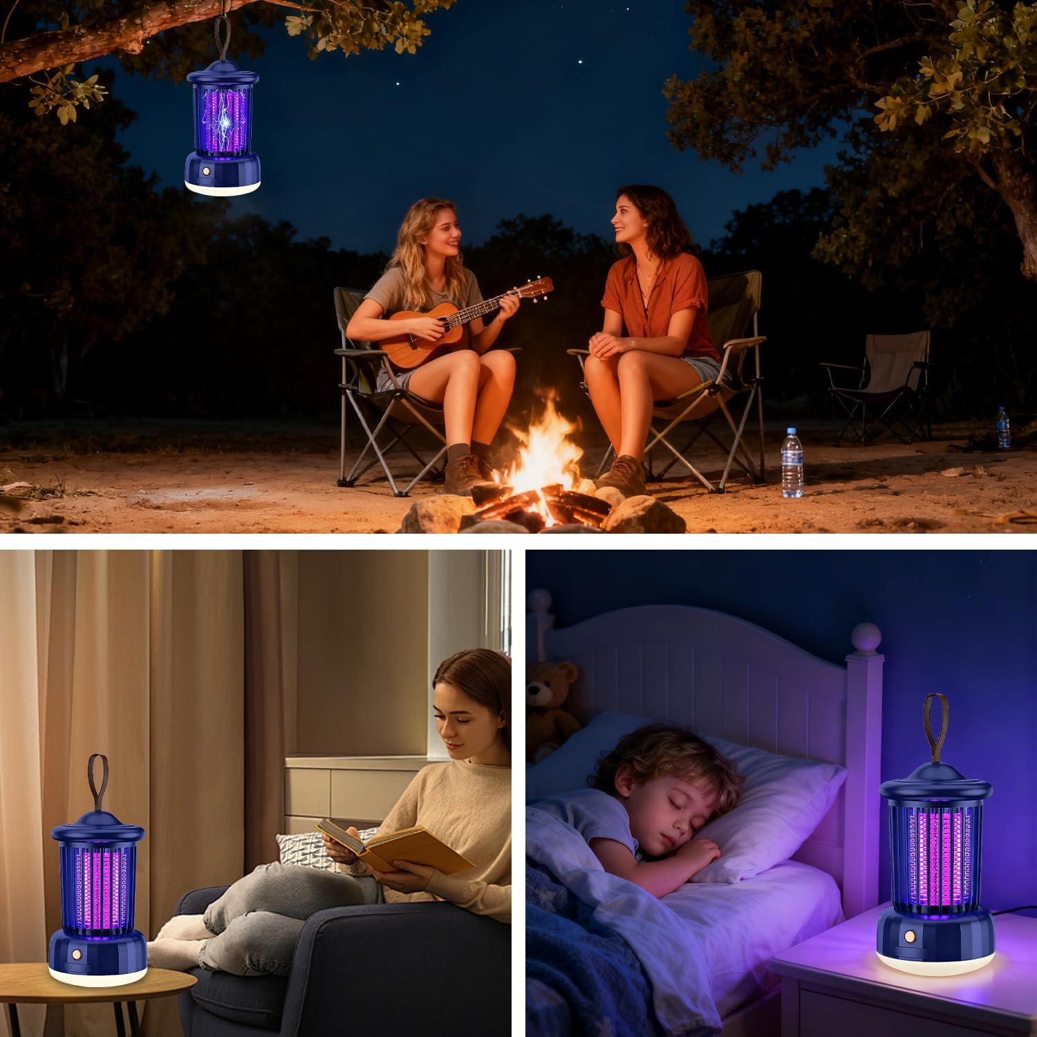 Yakiter Mosquito Killer Lamp, 2 in 1 Rechargeable Electric Bug Zapper, UV Fly Killer with Night Light, Insect Fly Zapper for Home, Standing or Hanging Outdoor/Indoor (Blue) image number 2