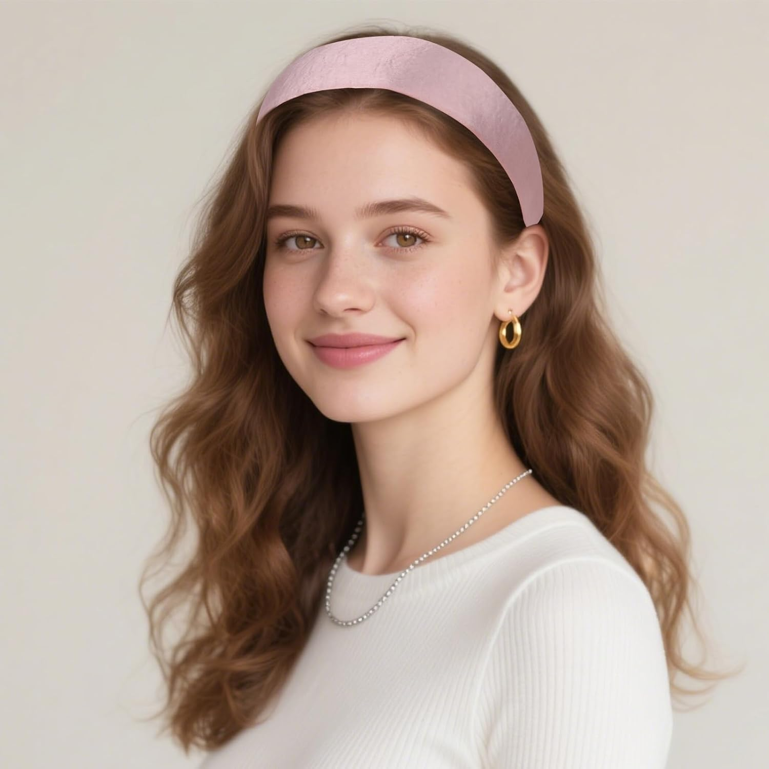 Pruadeor Pack of 2 Satin Wide Headbands, Women'S Fashionable Knot Headband for Women, Hair Accessories, Pink/White