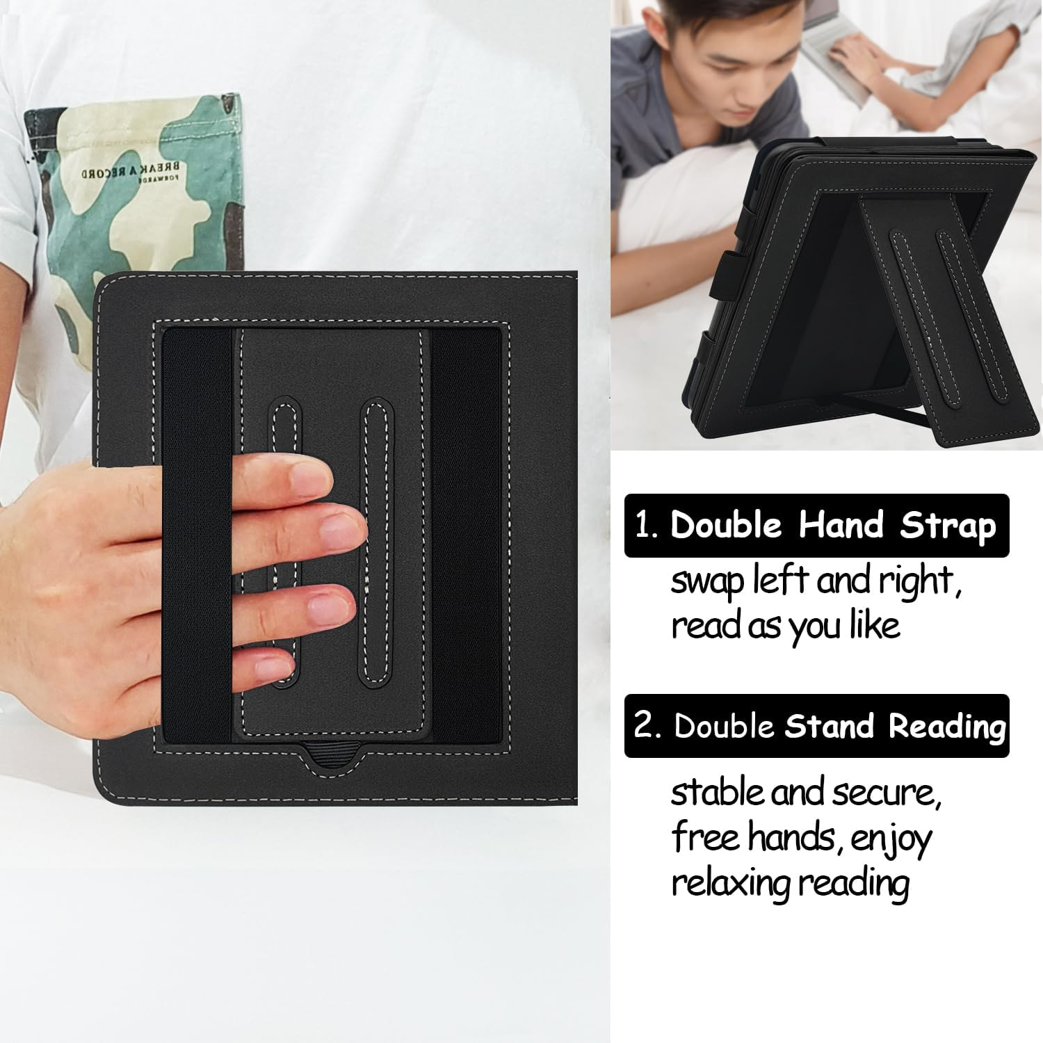 GOVTVA Double Stand Case for 7'' Kobo Libra Colour/Libra 2 Cover with Auto Sleep&Wake/Double Hand Strap/Magnetic Closure Fits Kobo Libra E-Reader (Gentleman Black) image number 5