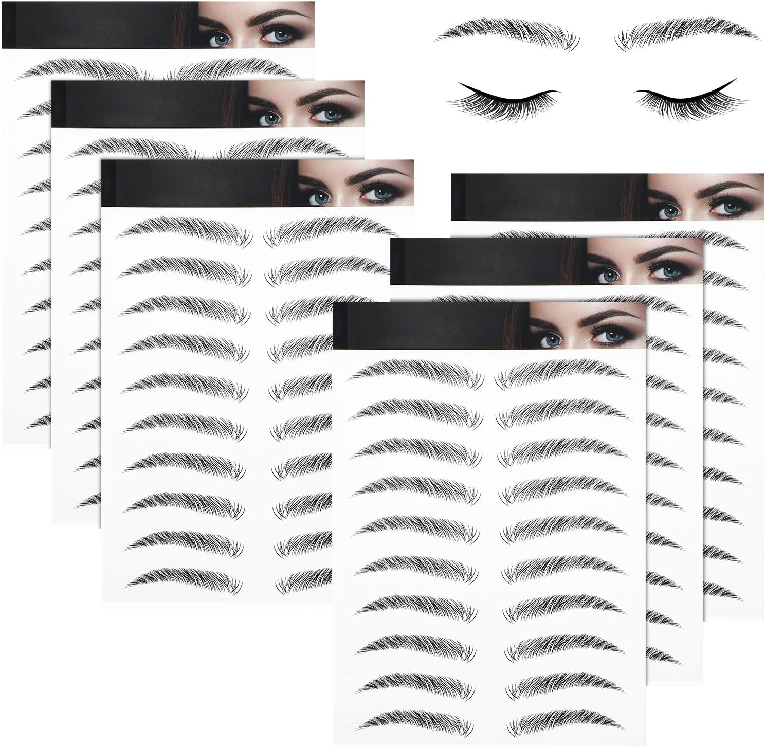 Blulu 6 Sheets 4D Hair-Like Waterproof Eyebrow Tattoos Stickers Transfers Temporary Brow Tattoo Peel off Grooming Shaping Sticker in Arch Style, 66 Pairs Black(Simple Styles) image number 6