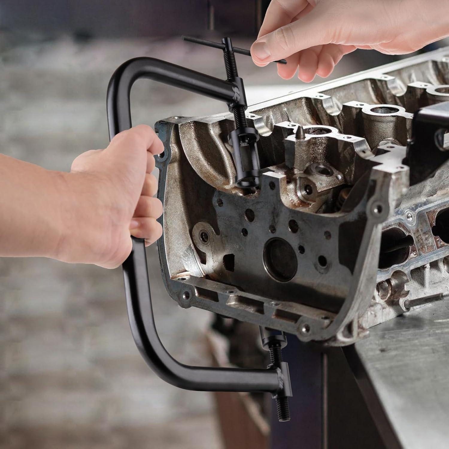 Loksun Valve Spring Compressor, 10Pcs Valve Spring Removal Tool with Solid C Clamp, 5Pcs Collet Pusher Adapters for Motorcycle, Car, Small Engine Vehicle Equipment