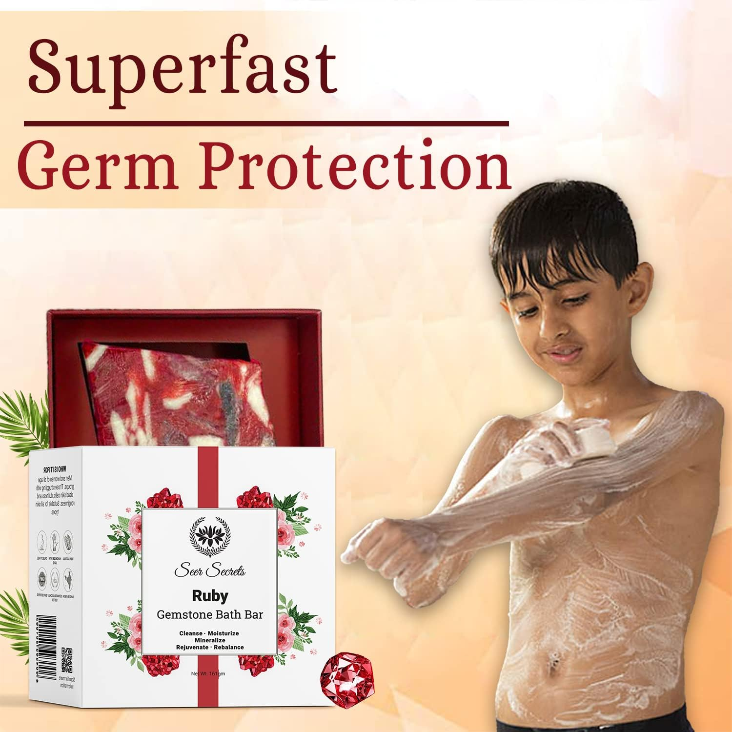 Seer Secrets 100% Natural Luxury Handmade Gemstone Ruby Bath Bar | Made with Organic Ingredients | Bath Soap Free from Paraben, Sulphate & Chemicals Pack of 3-161 * 3 Gm image number 6