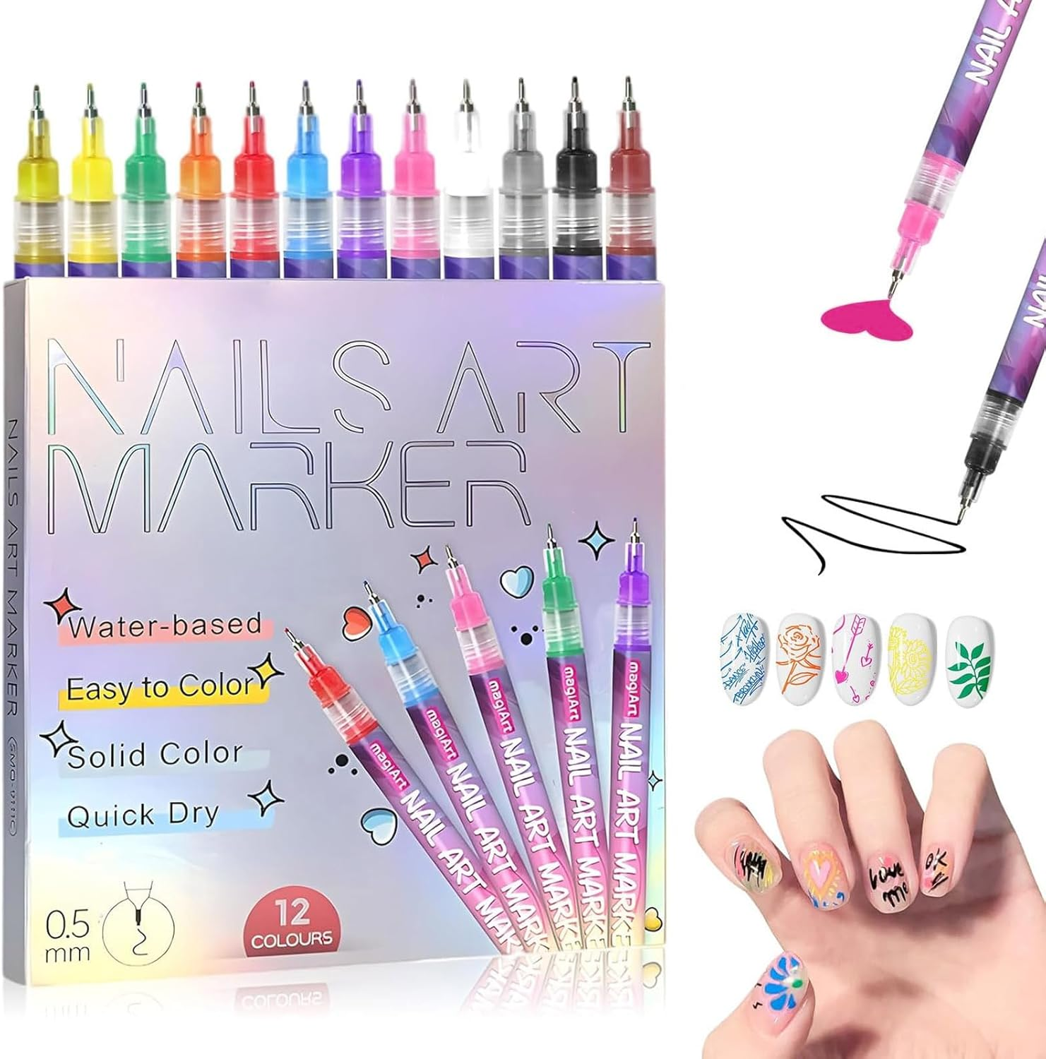 12 Colors Nail Art Pens Set, 2025 New Nail Art Markers for Gel Nails, Nail Point Graffiti Dotting Pen Drawing Painting for DIY Nail Art Beauty Adorn Manicure Tools image number 3