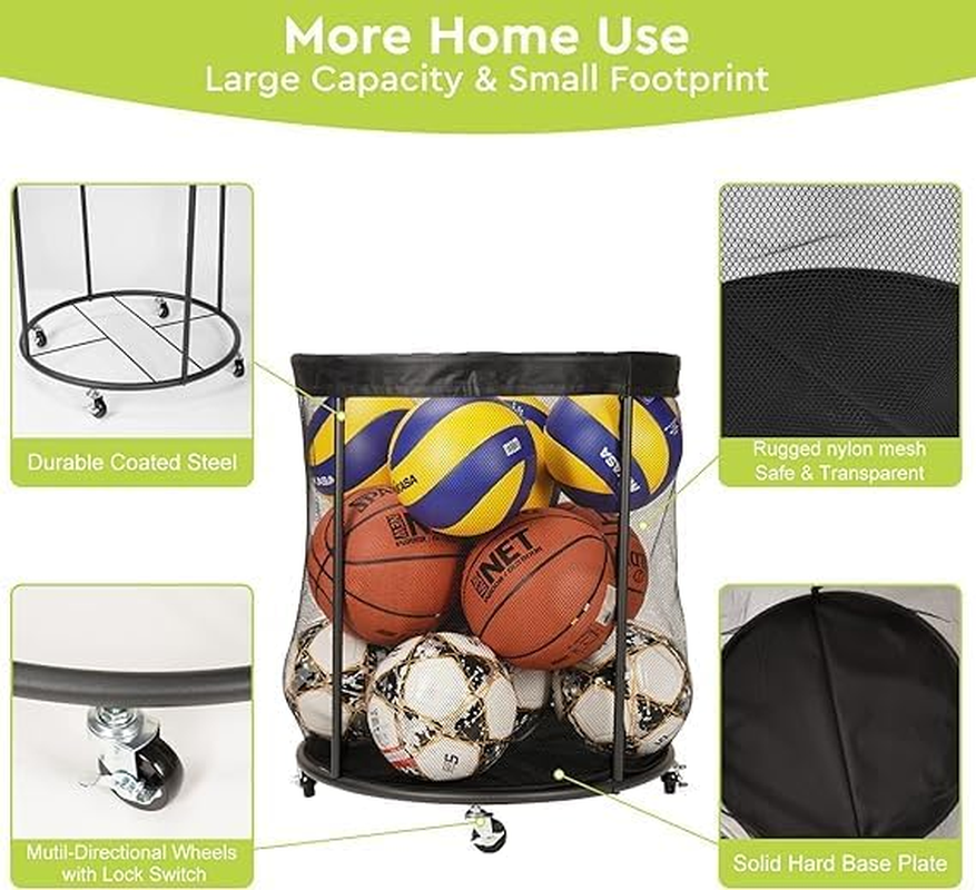 Soccer Mesh Equipment Ball Cart &ndash; Ball Storage Organizer for Basketballs, Volleyballs, Soccer Balls &ndash; Garage Organizer Rack with Storage Net for Sporting Accessories image number 3