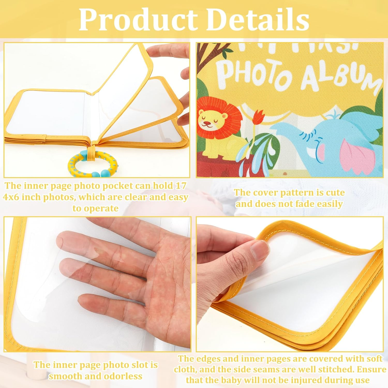 Cute Decorative Baby Photo Album - Soft Toddler Photo Book with Safety Mirror & Hook Closure | Adorable Newborn Memory Keepsake