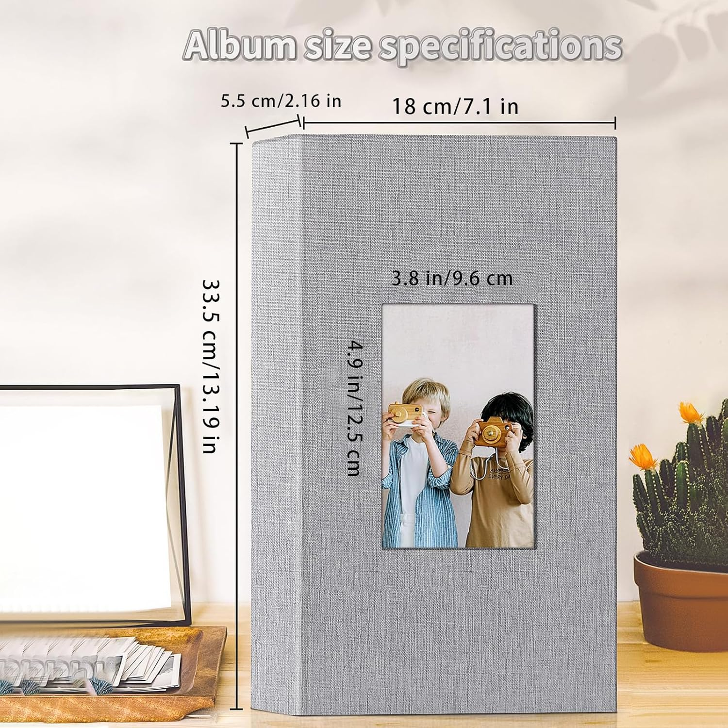 Photo Album 4X6 Slip-In Picture Memory Book, 300 Pockets, Vertical 50 Pages, Linen Cover with Window for Family Travel, Baby Growth Record, Wedding Scrapbook, Anniversare Birthday Gifts (Gray) image number 1