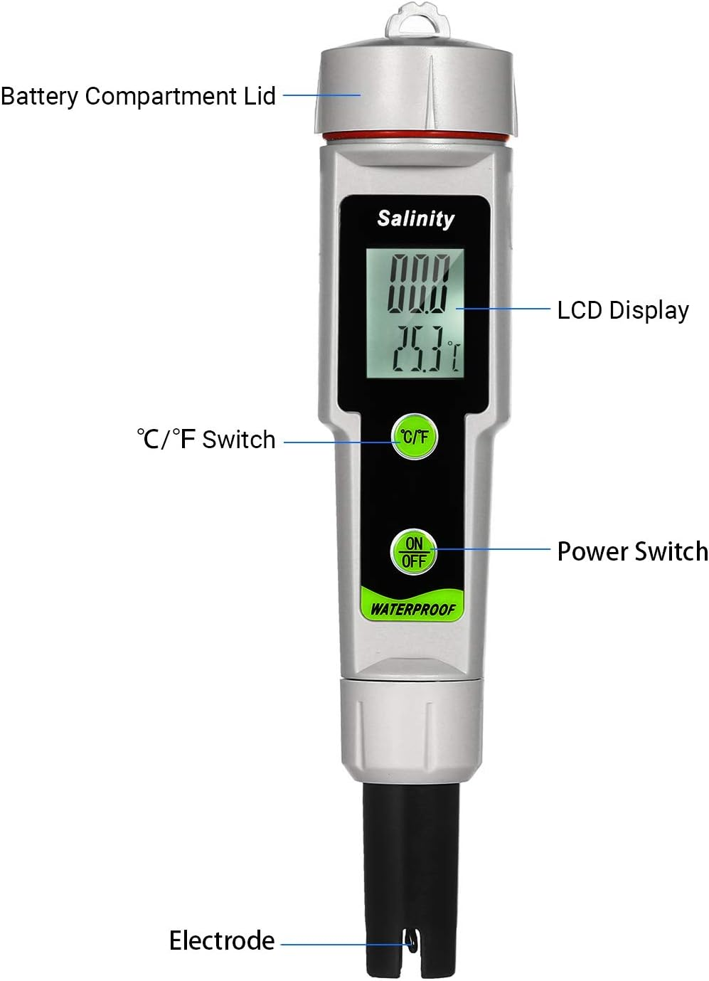 Salinometer Waterproof Salinity Test 2-In-1 Salinity & Temperature Meter Portable Salinity Meter Salimeter Type Salinograph 0~199.9Ppt Range -50~70℃ Temperature Meter ℃/℉ Conversion Beverages image number 5