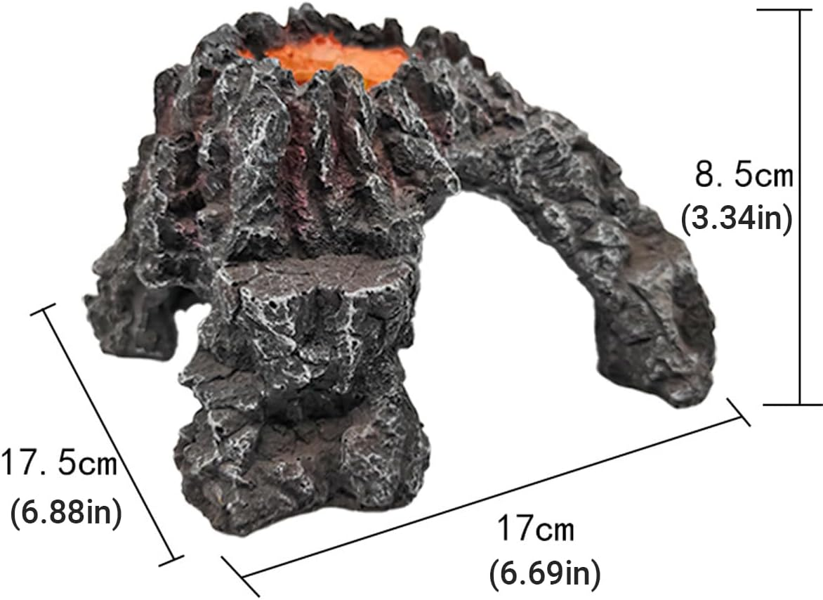 AIMALL Creative Resin Volcanic Eruption Aquarium Ornament with Air Bubble Stone Landscape Decoration for Fish Tank Shrimp Cave Reptile Terrarium 6.7X6.8X3.3In