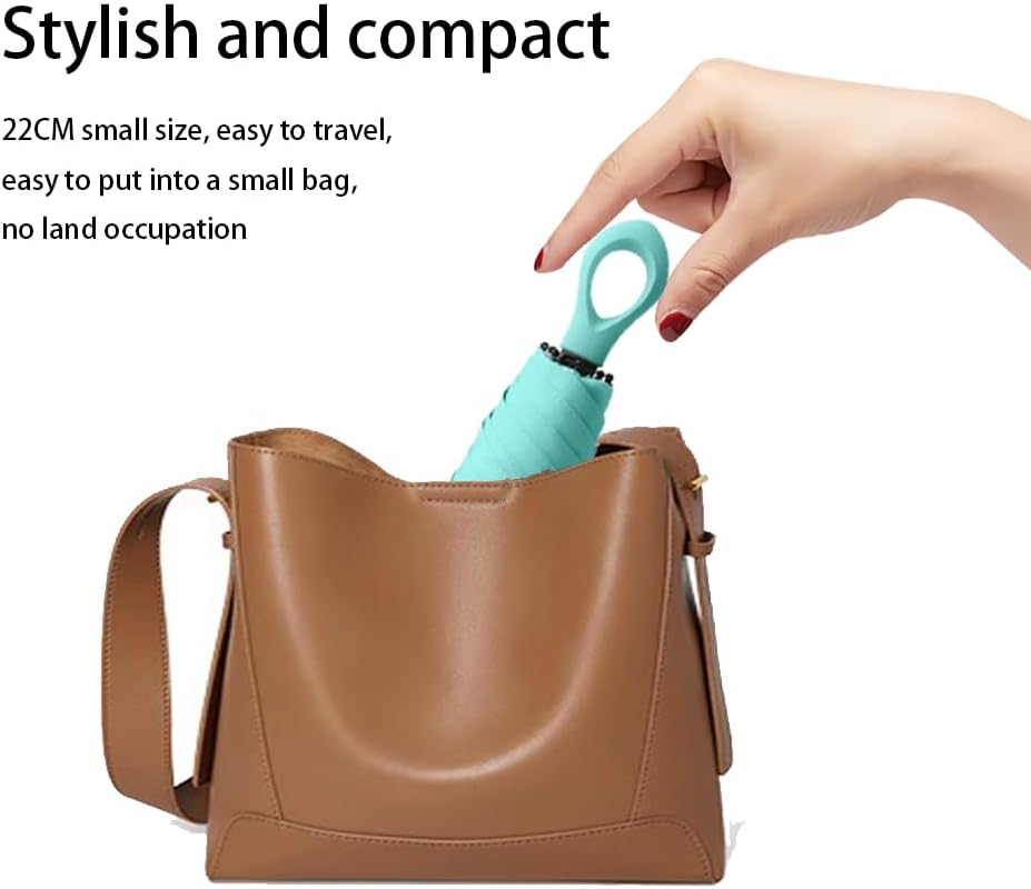 Mini Sun Travel Umbrella Ring Handle Coating Layer Fabric Compact Folding Purse Umbrella/Lightweight Small Portable Backpack/Rain Sun/Blocking/Anti UPF 50 UV Protection 99.9% Men Women Kids - Light Green image number 5