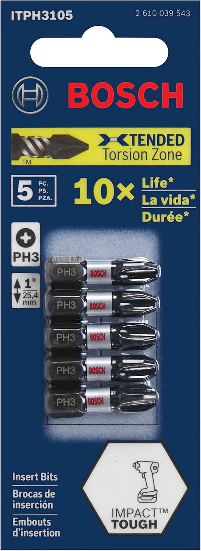 BOSCH ITPH3105 5-Pack 1 In. Phillips #3 Impact Tough Screwdriving Insert Bits image number 4