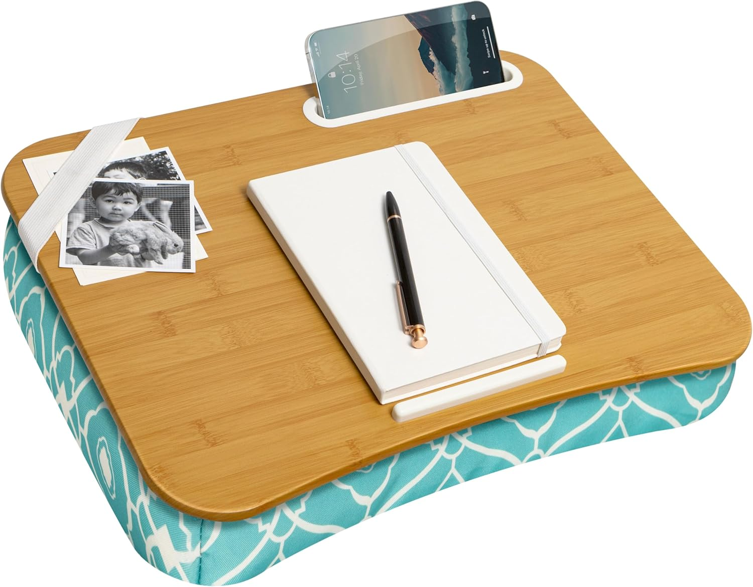 LAPGEAR Designer Lap Desk with Phone Holder and Device Ledge - Aqua Trellis - Fits up to 15.6 Inch Laptops - Style No. 45422