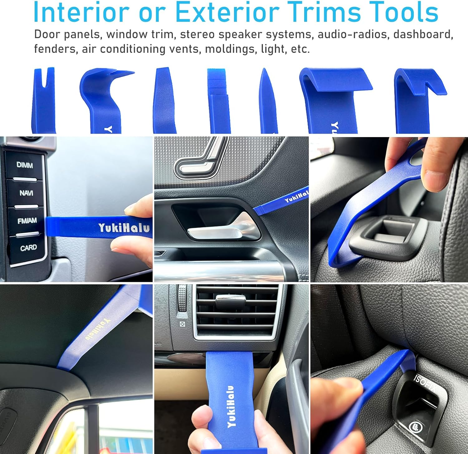 Yukihalu Car Trim Removal Tool Kit, No Scratch Pry Tool Kit, Auto Door Panel Removal Tool Set, for Fasteners/Car Clips/Rivets/Molding/Dashboards/Radio/Stereo System image number 5