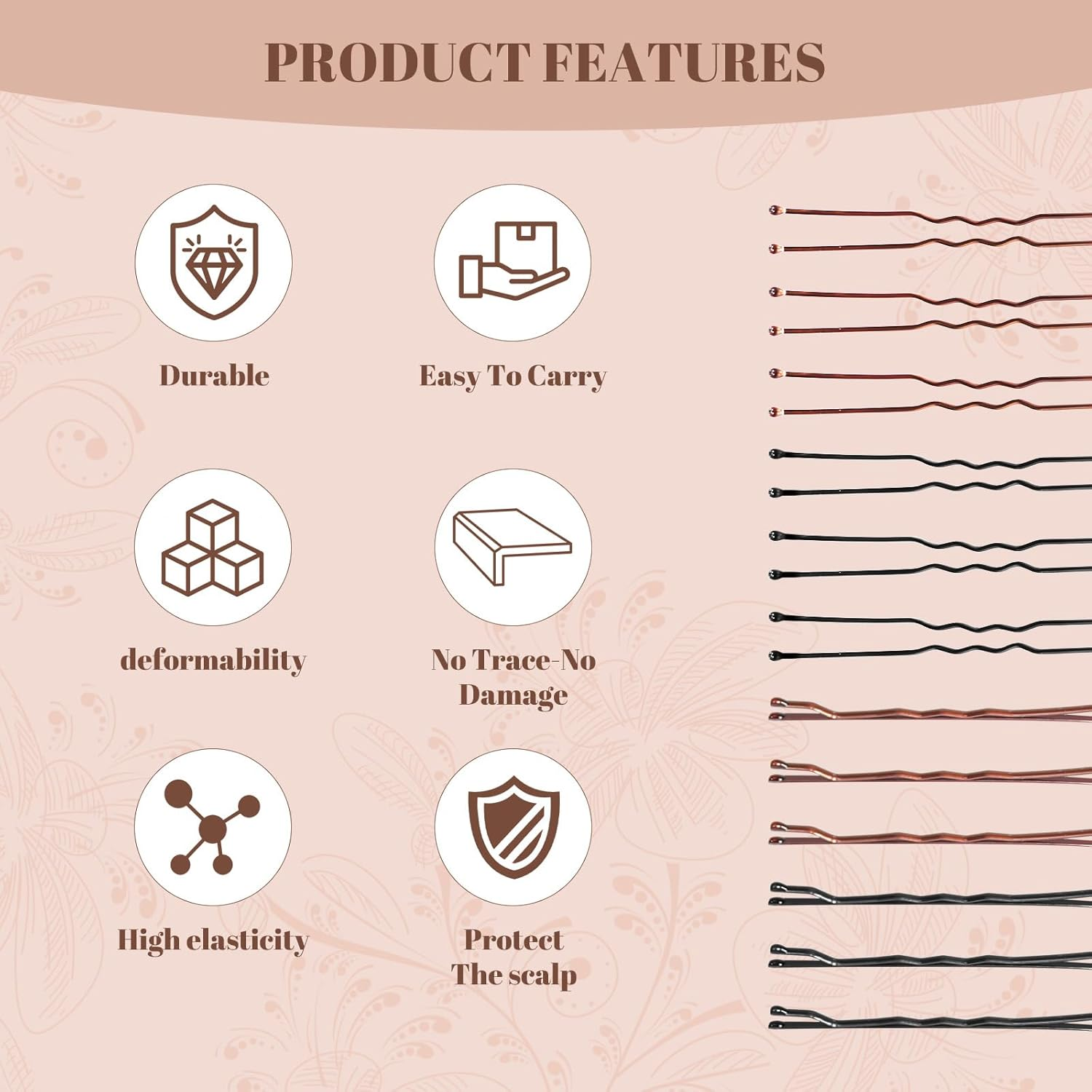 Axinost Pack of 300 Hair Pins, Metal Wave Shape Hair Clips, Bobby Pins, U Hair Clips, Hair Pins, Hair Scrunchie, with Storage Box for Children, Girls, Hairdressing Salon (Black and Brown) image number 1