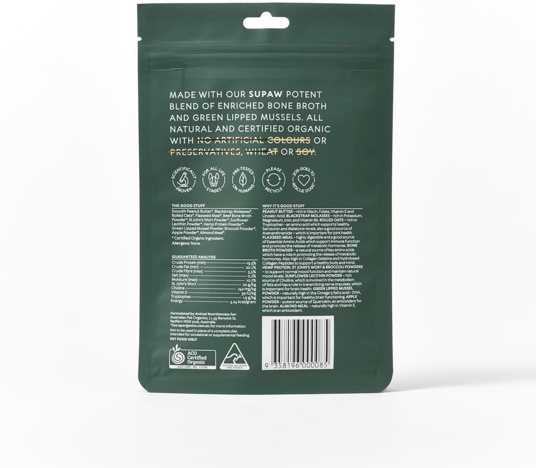 SUPAW&trade; by Australian Pet Organics Certified Organic Calm Support Dog Treat 150G image number 6