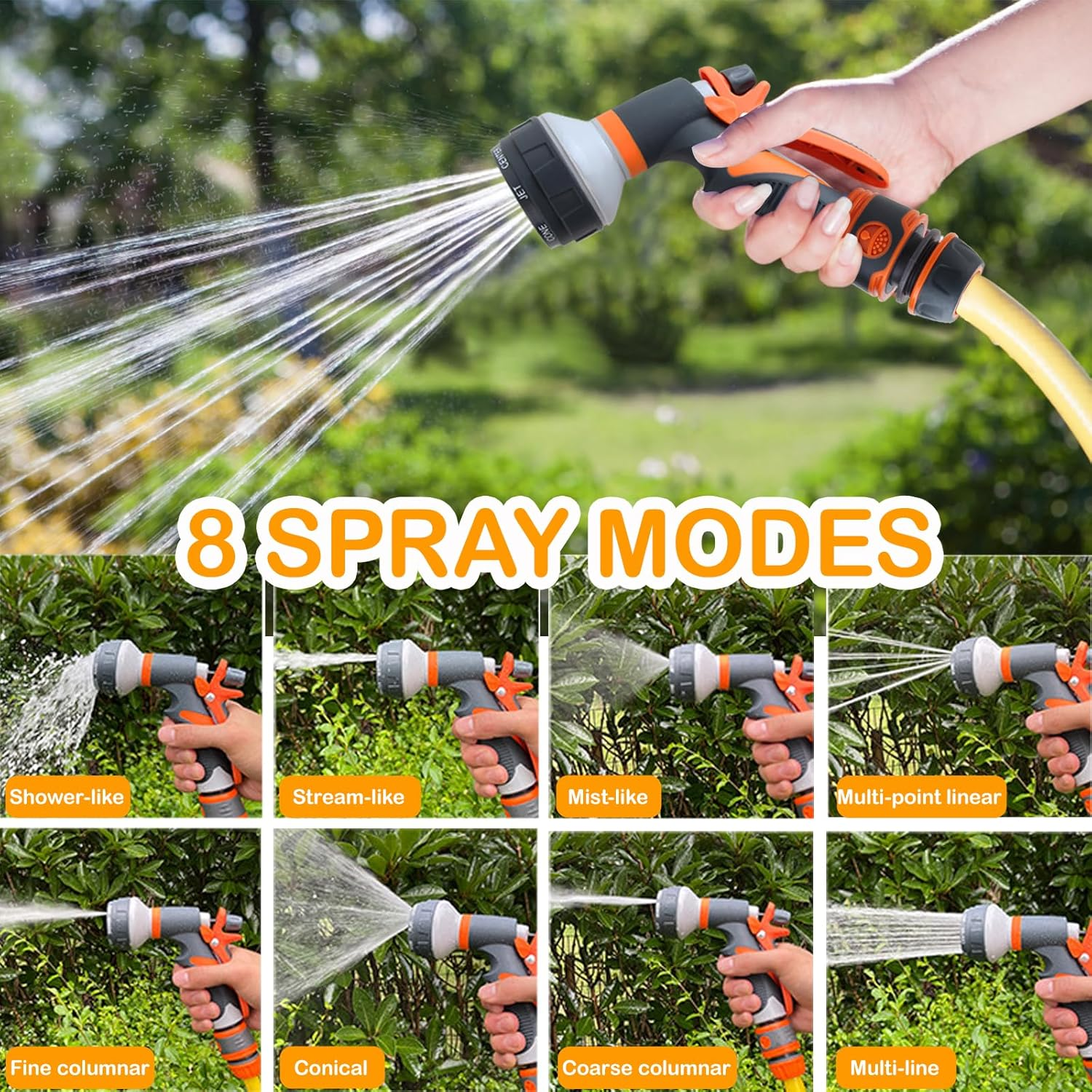 KEWAYO Garden Hose Nozzle Sprayer, Heavy Duty Metal High Pressure Water Gun,9 Adjustable Watering Patterns Suitable for Watering Plants Washing Cars and Showering Pets image number 2
