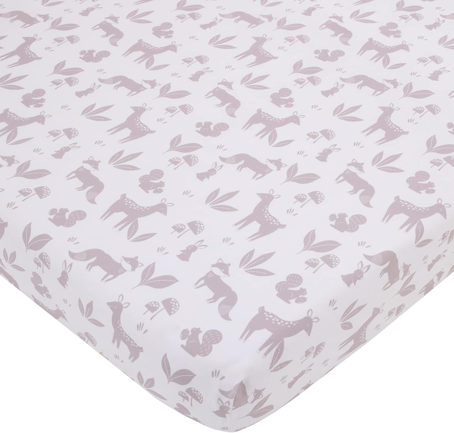 Nojo Little Love Woodland Meadow Taupe, Sage, and White Deer, Fox, and Hedgehog 3 Piece Nursery Crib Bedding Set - Comforter, Fitted Crib Sheet and Crib Skirt