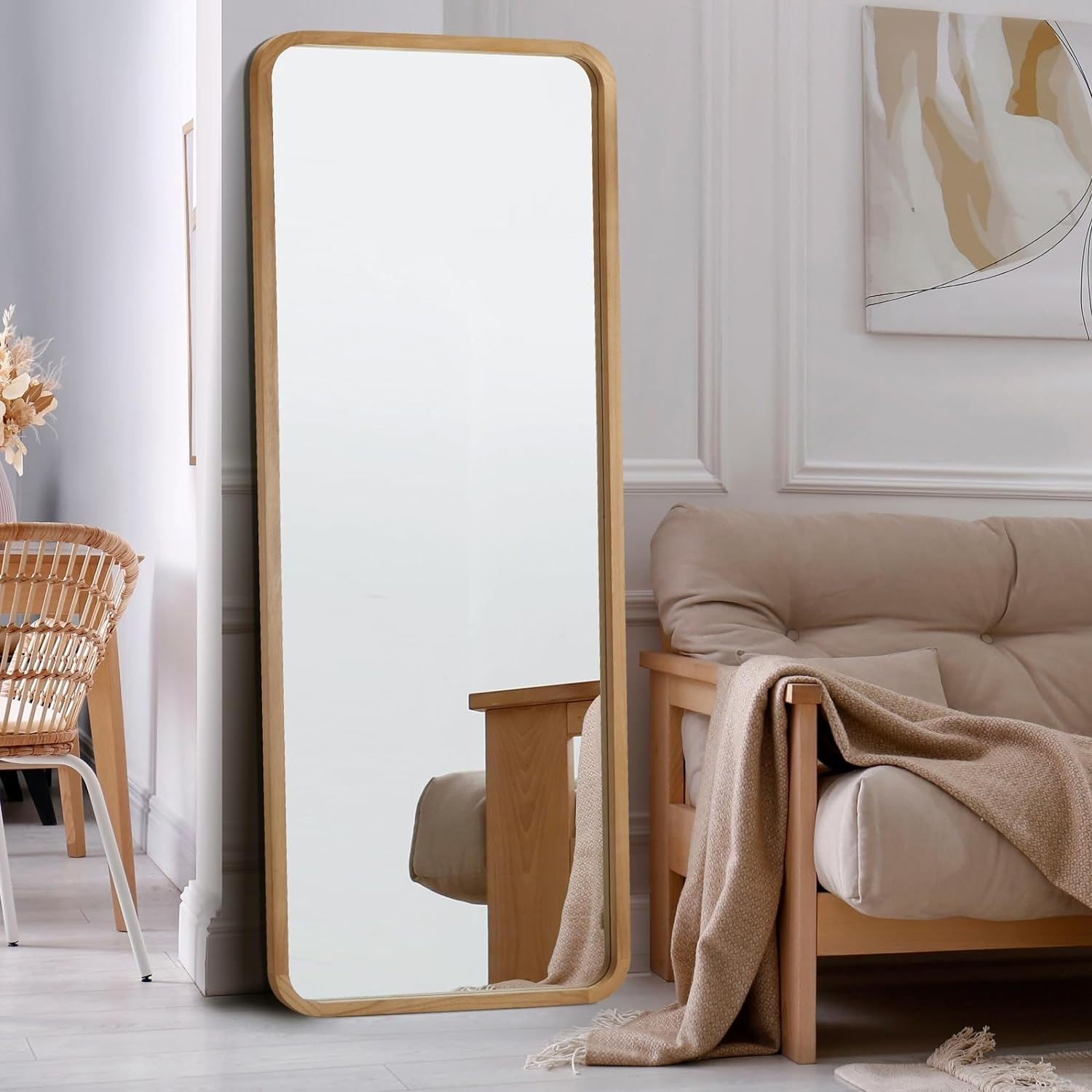 Oikiture 166 X 60Cm Full Length Mirror with Aluminium Frame and Non-Slip Edge Rectangle Floor Standing Mirror for Home Living Room Black
