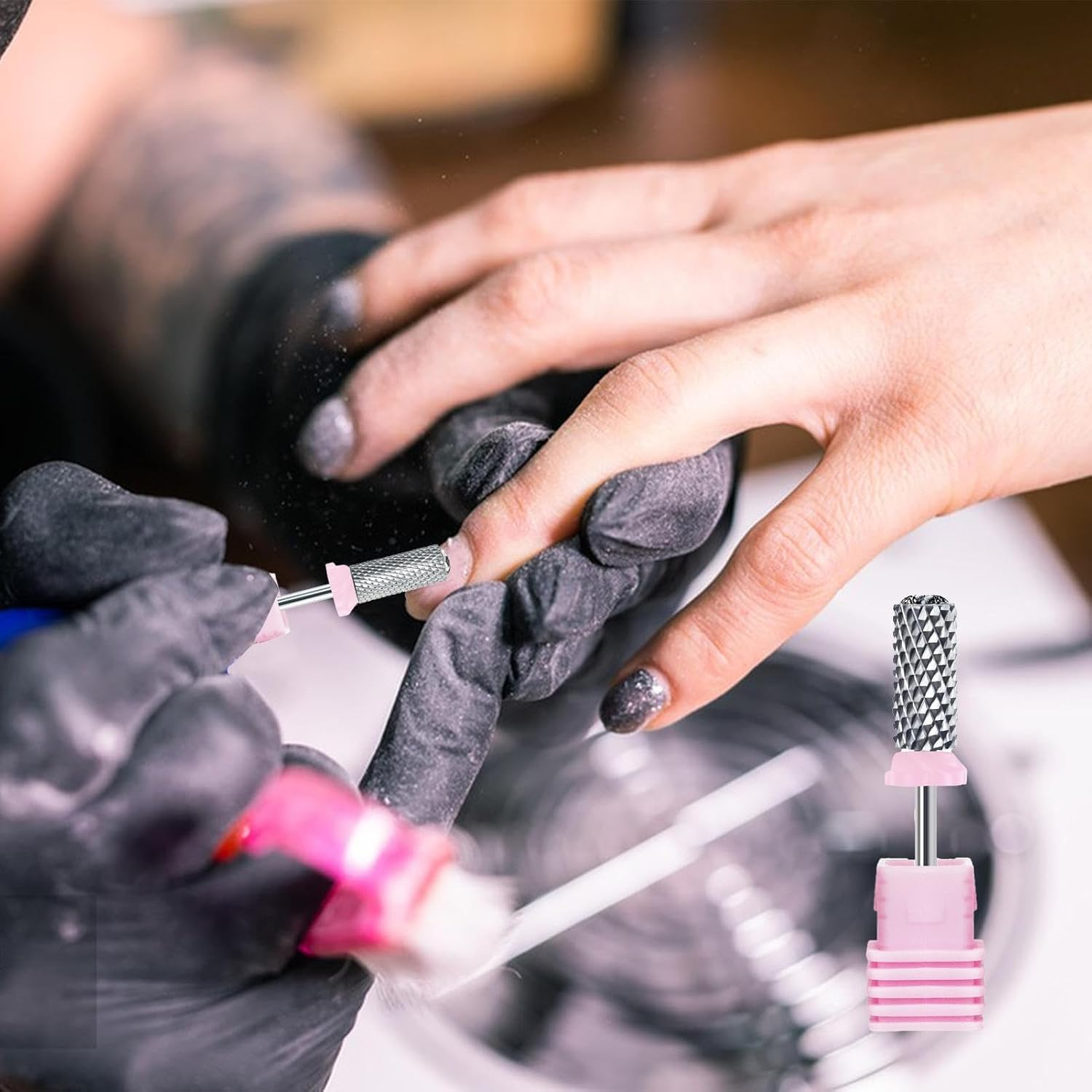 Cuticle Nail Bits | Acrylic Nail Drilltools - Rhinestone Dotted Cuticle Efile Remover, Gel Remover for Manicure Pedicure, Home Salon image number 5