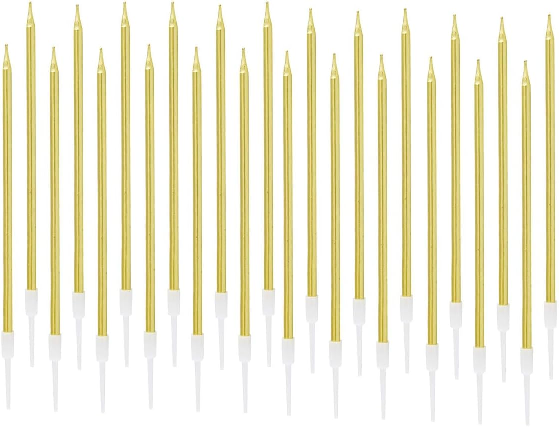 5.5Inch Birthday Party Long Cake Candles Metallic Birthday Candles in Holders for for Wedding Anniversary Graduation Retirement Party Decors (12PCS) image number 4