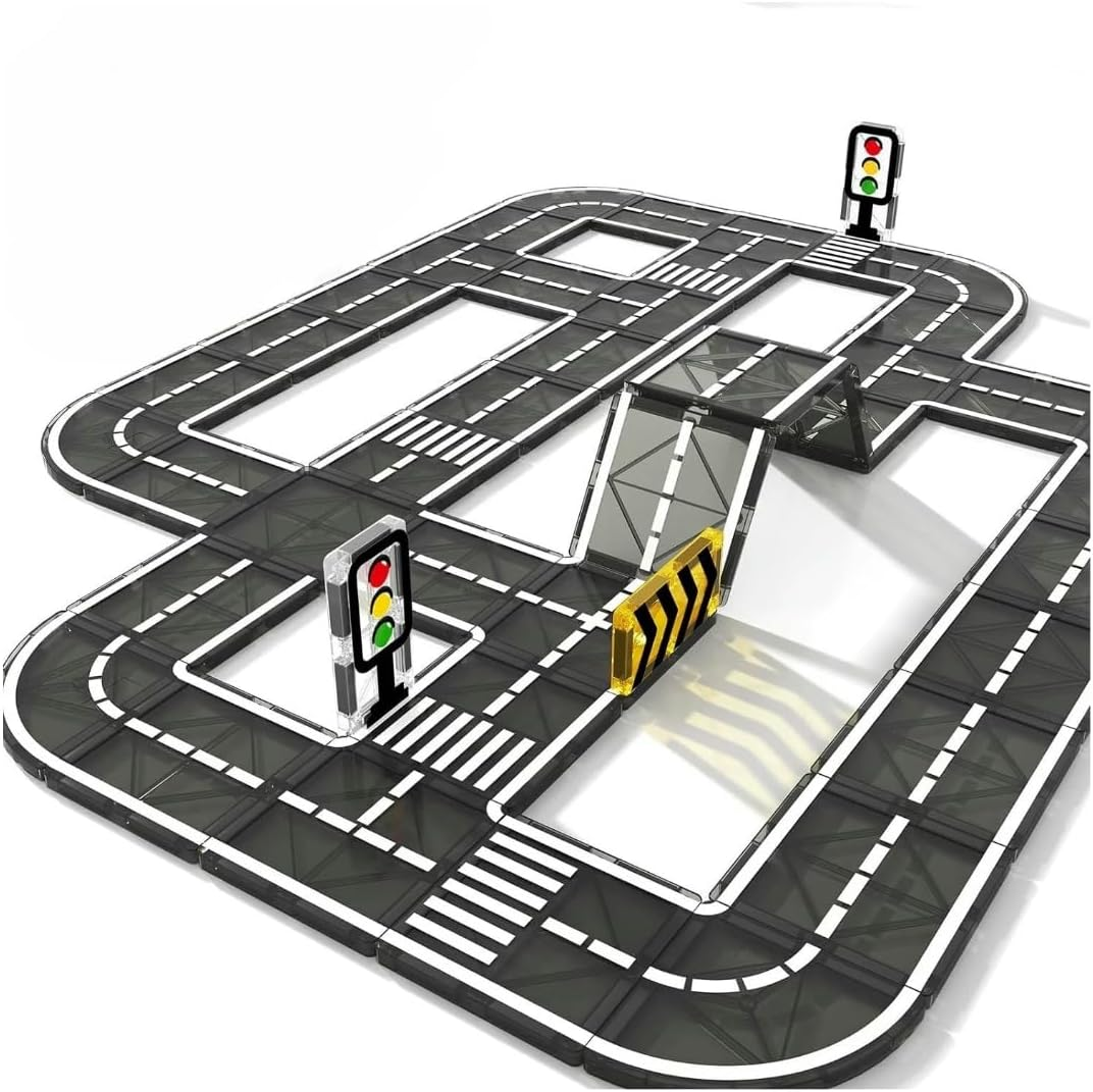 Magnetic Tiles Road Set for Kids, 41 PCS Magnetic Building Blocks with Car Toys, Construction Magnetic Blocks Toys, Boys Gifts image number 5