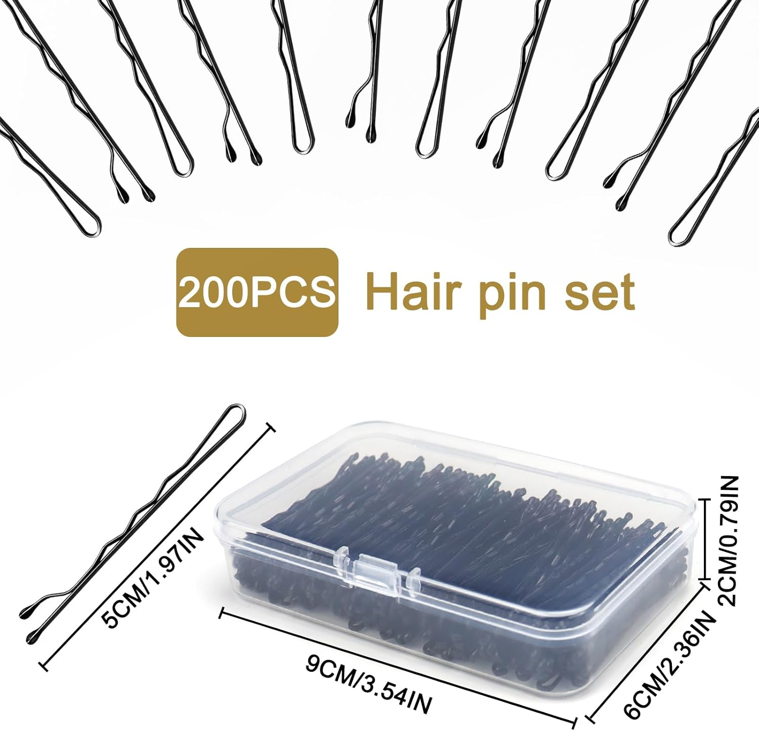 Kavya 200 Pieces Metal Hair Clips, 5 Cm Wave Shape Bobby Pins, Hairpin Set for Women Girls and Hairdressing Salon, with Storage Box (Black)