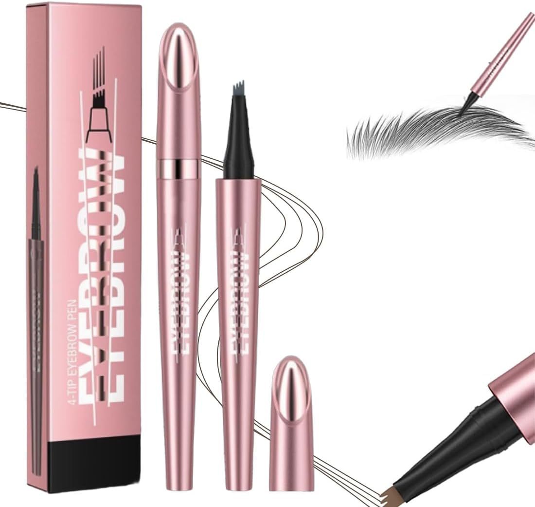 3D Waterproof Microblading Eyebrow Pencil, Magic Eyebrow Pencil, Waterproof Contour Pen Precise with 4 Tips, Effortlessly Creates Natural-Looking Brows (Grey)