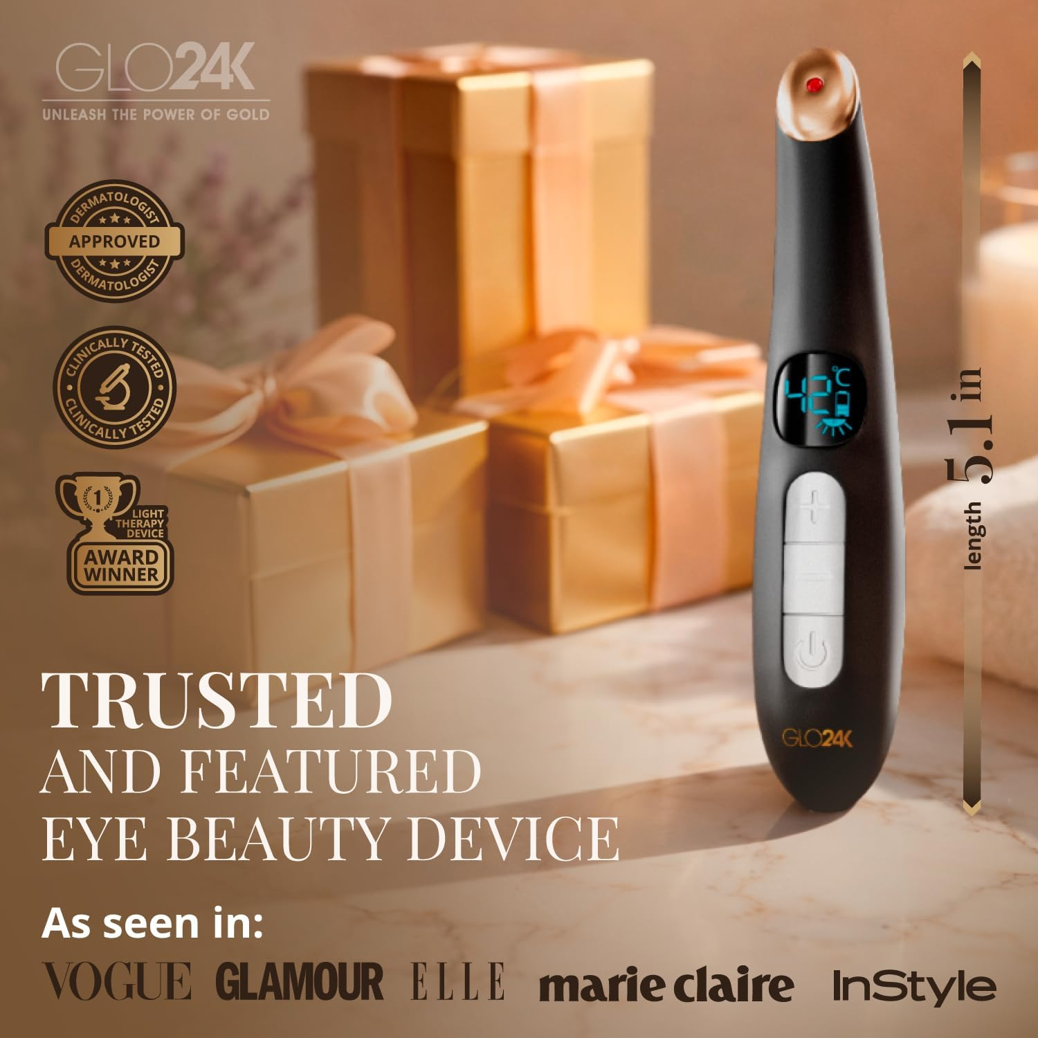 GLO24K Eye Care Beauty Massager. for Radiant, Beautiful Skin around the Eyes. image number 6