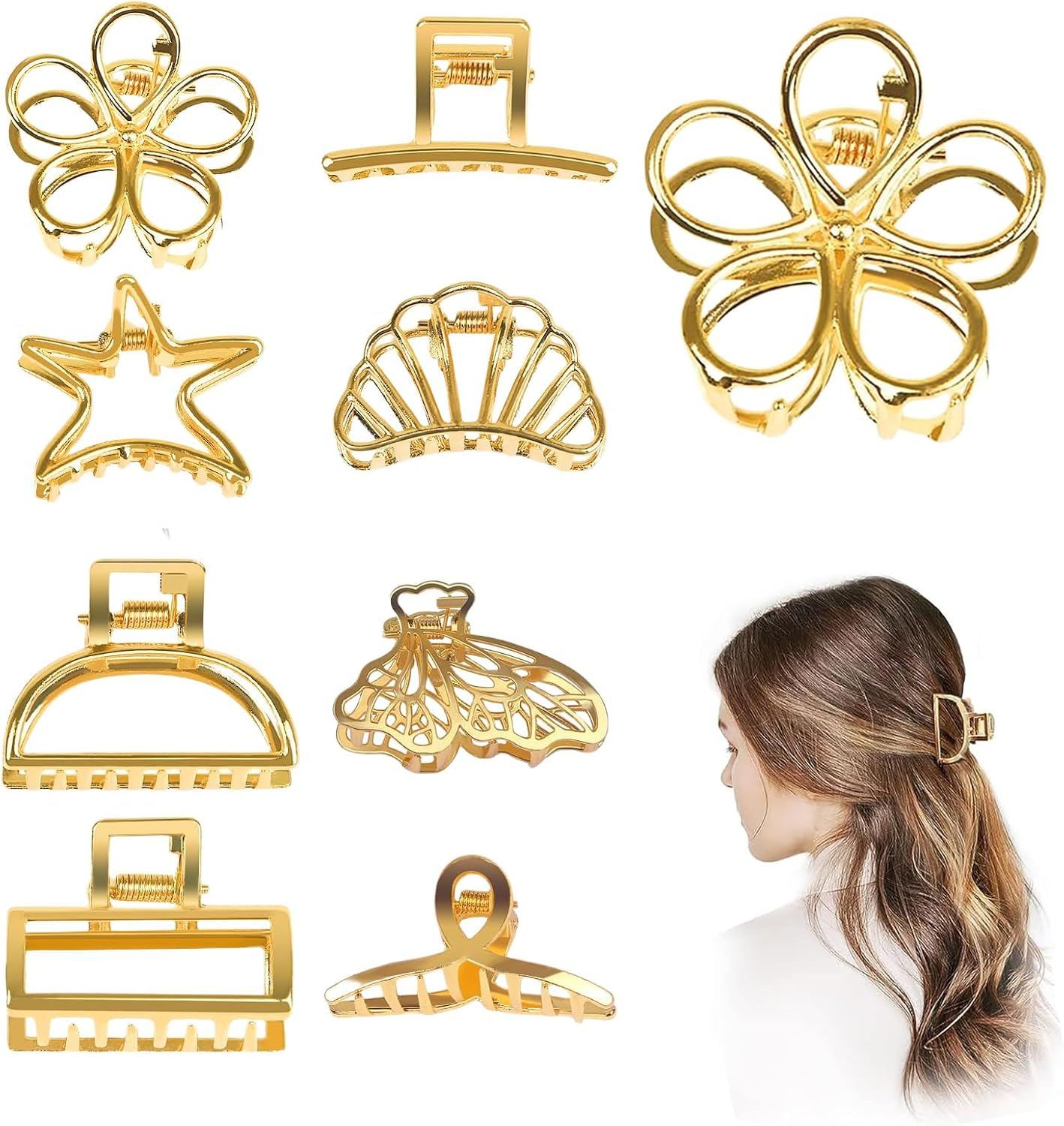 Shirene Gold Claw Clips, 8 Pcs Metal Hair Clips, Non Slip, Fashion Accessories for Women & Girls image number 4