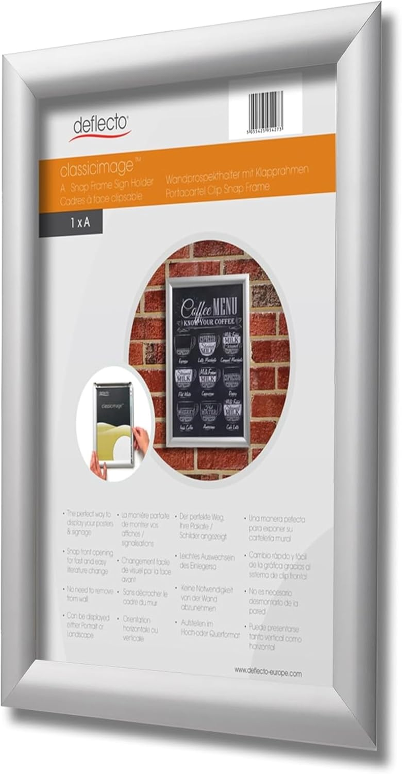 Deflecto SFA4S A4 Wall Snap Frame/Poster Holder - Silver image number 3