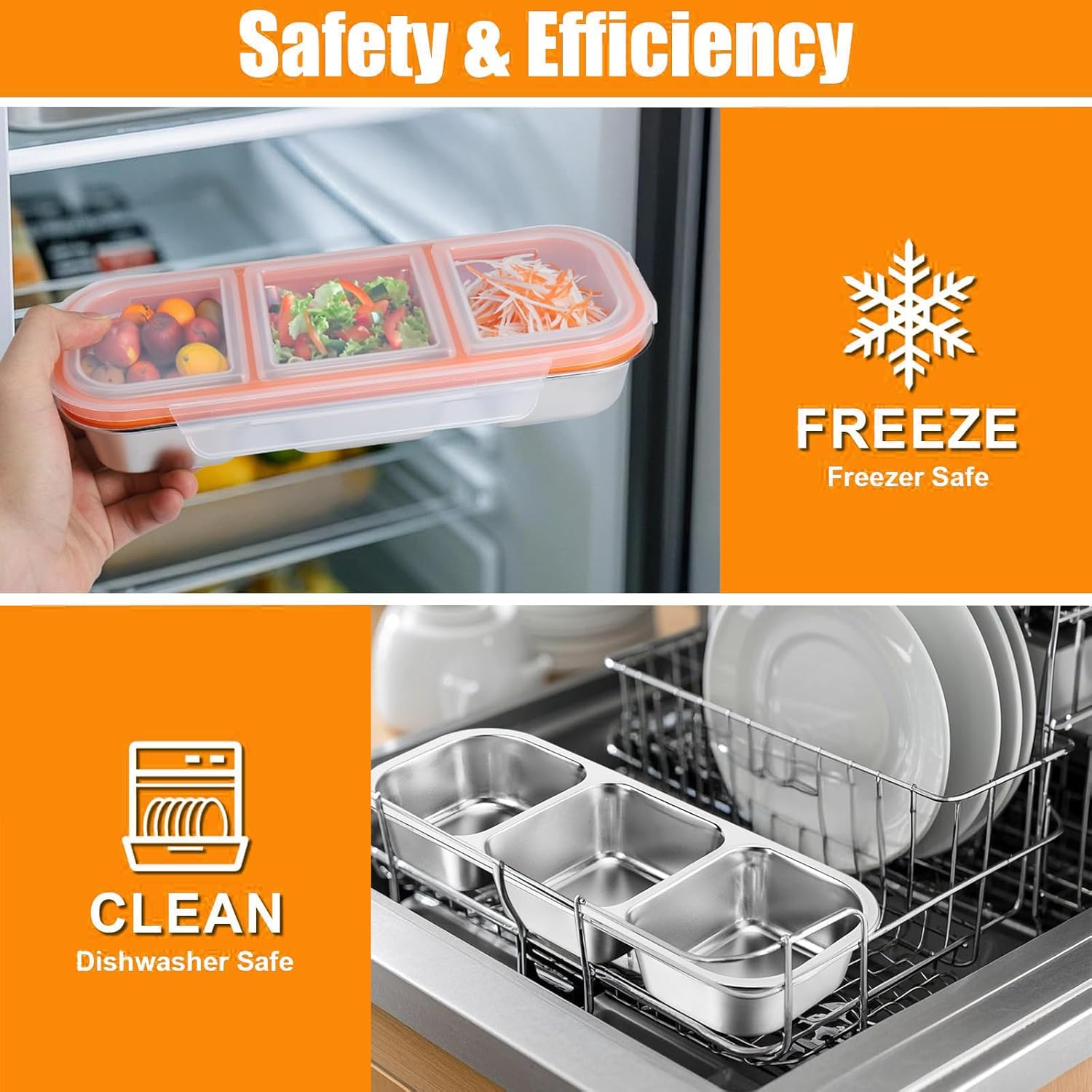 2 Pack Stainless Steel Snack Containers for Kids & Adults - Leek Proof Metal Bento Lunch Box with 3 Compartment - Lunchable Containers for Daycare, School, Work, Travel - Stackable Bento Snack Box image number 2