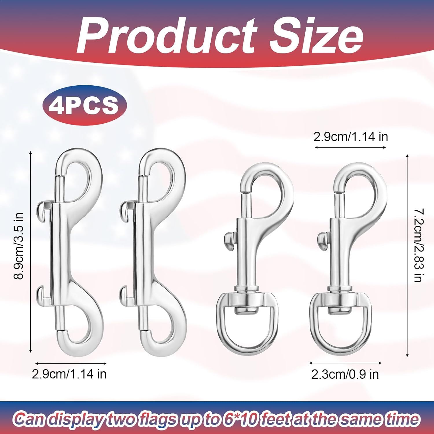 4 Pieces Flag Pole Rings, 360 Swivel Snap Hooks Heavy Duty Lobster Claw Clasps Buckle Clips for Dog Leash Camping Keychains Boat Rope image number 4