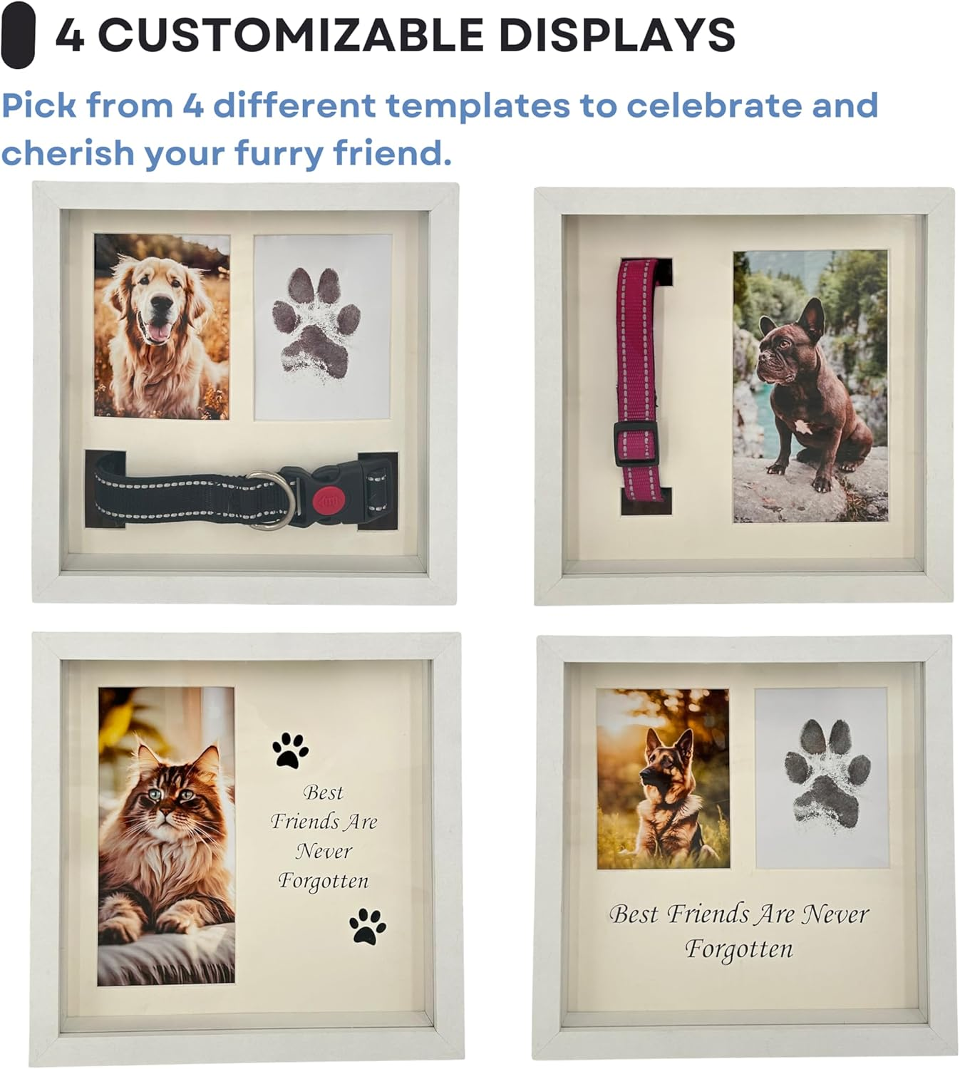 Pet Memorial Dog Picture Frame, 4 Customizable Displays, 9X9, Paw Print Kit for Dogs, Pet Memorial Gift for Dogs, Loss of Dog Sympathy Gift, Pet Paw Print Impression Kit (White) - Brown image number 6