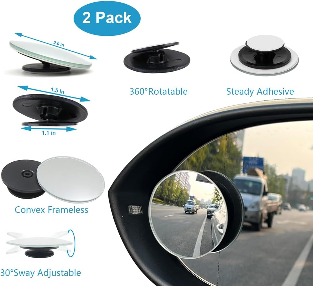 KITBEST Rear View Mirror, Rearview Mirror with Suction Cup, Universal Car Interior Rear View Mirror (360 Degree Adjustable Angle), Wide Angle Car Mirror (Bonus 2 PCS Blind Spot Mirrors)