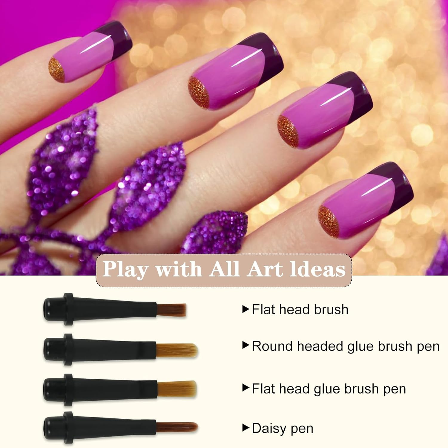 Ruetail 12Pcs Nail Art Brush Set,Professional Nail Art Brush Set with Push-Button Quick-Change,Nail Brushes for Acrylic,Gel,French Tips & Designs,Ergonomic Portable Kit with Storage Case(Marble) image number 2