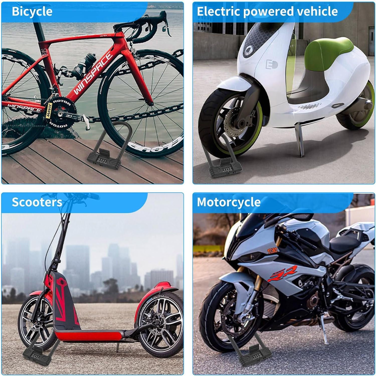 KENRONE Bike Lock,Heavy Duty U Lock, 4 Digit Combination Password Bicycle Lock with U-Lock Shackle, Waterproof Bike U Lock for Home, School, Travel image number 1