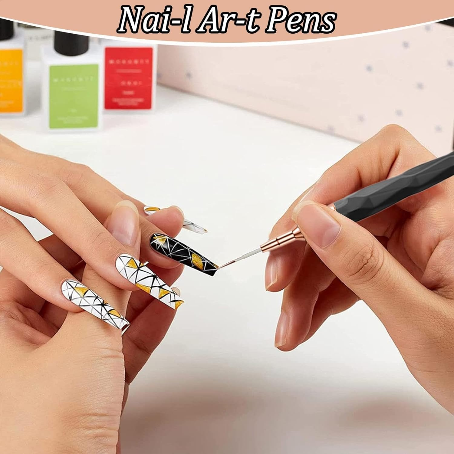 Nail Liner Brush | Nail Paint Brush Fine Tips | Sizes 7/9/11/15/25Mm, French Tip Tool Nail Tech Supplies for Women Girls Home Salon - Black image number 4