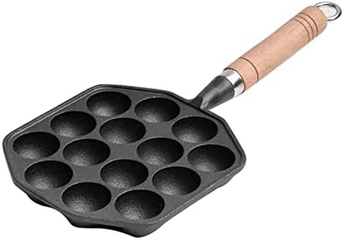 14 Holes Takoyaki Maker Pan Plate, Nonstick Takoyaki Grill Pan with Detachable Handle, Cast Iron Takoyaki Pan Nonstick Grill Pan Cooking Plate for Octopus Balls Pancake Baking image number 1