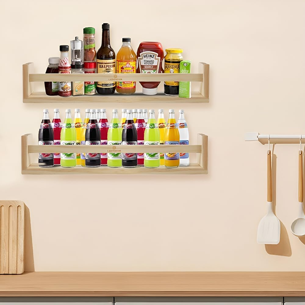 2 Pack Wood Nursery Bookshelves for Wall, 42 Cm Long Floating Book Shelves, Wall Mounted Bookcase for Bedroom, Playroom Organizer, Bathroom Decor, 42X10X10 Cm image number 1