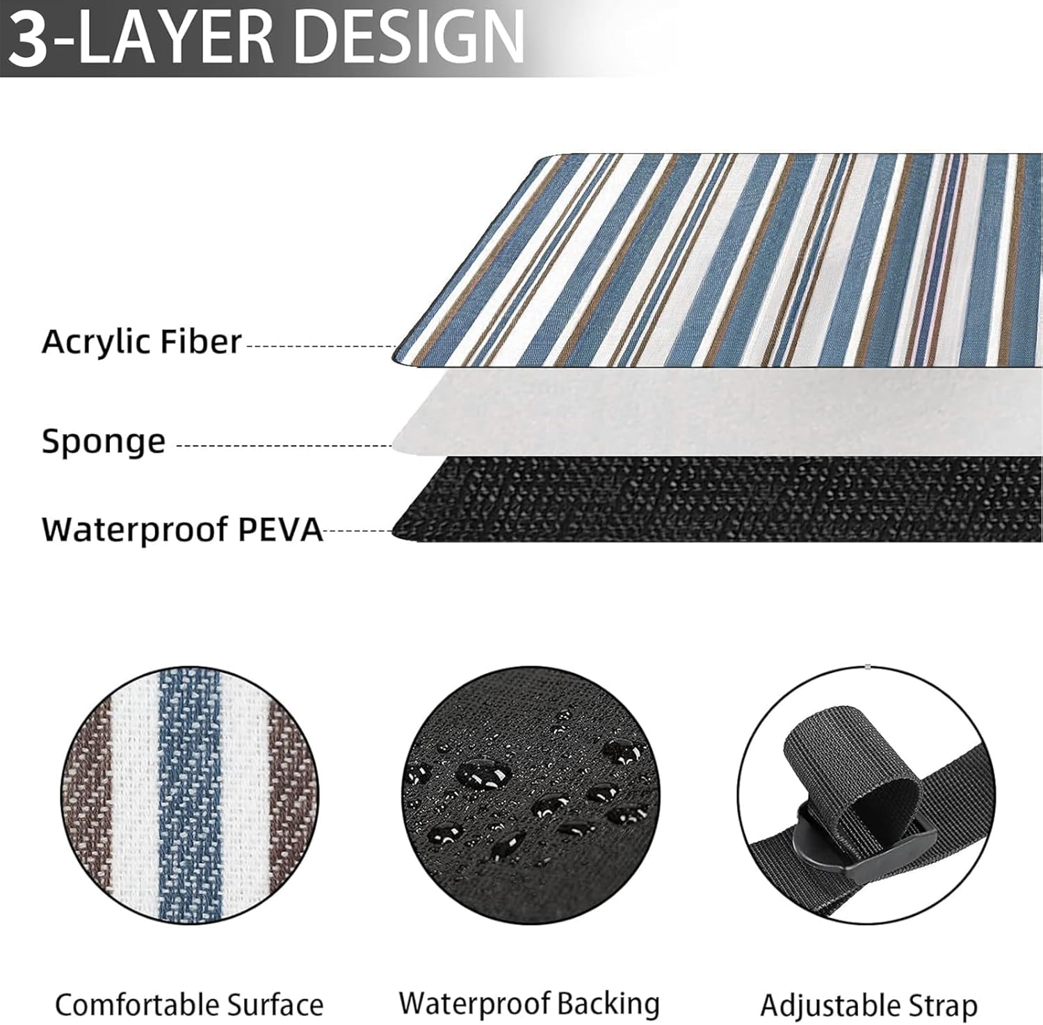 Zalizr Extra Large Waterproof Picnic Blanket, 200 X 200 CM, Foldable 3-Layer Outdoor Mat for 6-8 Adults, Portable Picnic Mat with Carry Strap for Camping, Beach, Park, Grass & Indoor Use image number 5