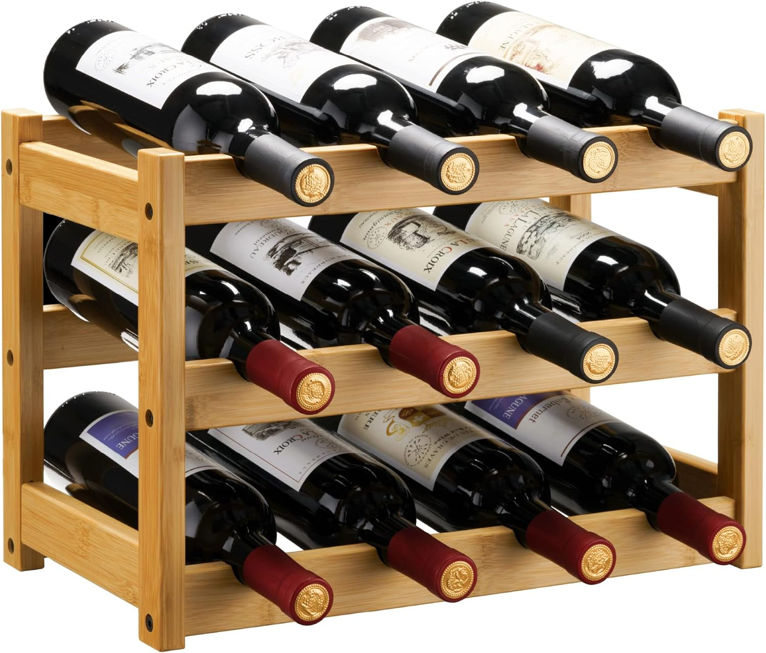 VASMIA Wine Rack for 24 Bottles, Bottle Rack with 6 Levels, Bamboo Wine Stand for Cellar, Bar and Kitchen, Living Room, Bottle Rack 41 X 24 X 81 Cm, Black