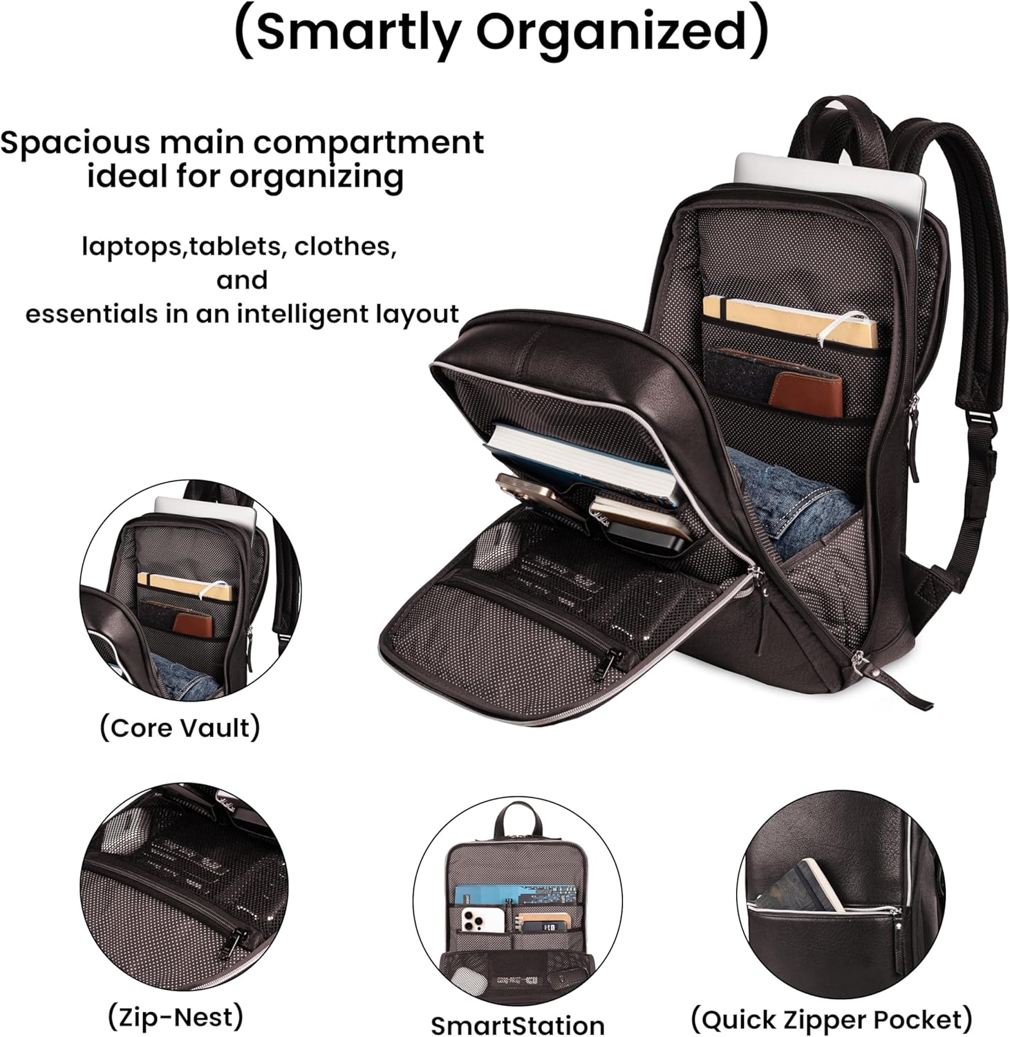 LEATHER VILLAGE Leather Backpack for Men | Slim Professional Business Bag Fits 15.6&rdquo; Work & Travel Daypack with Trolley Strap