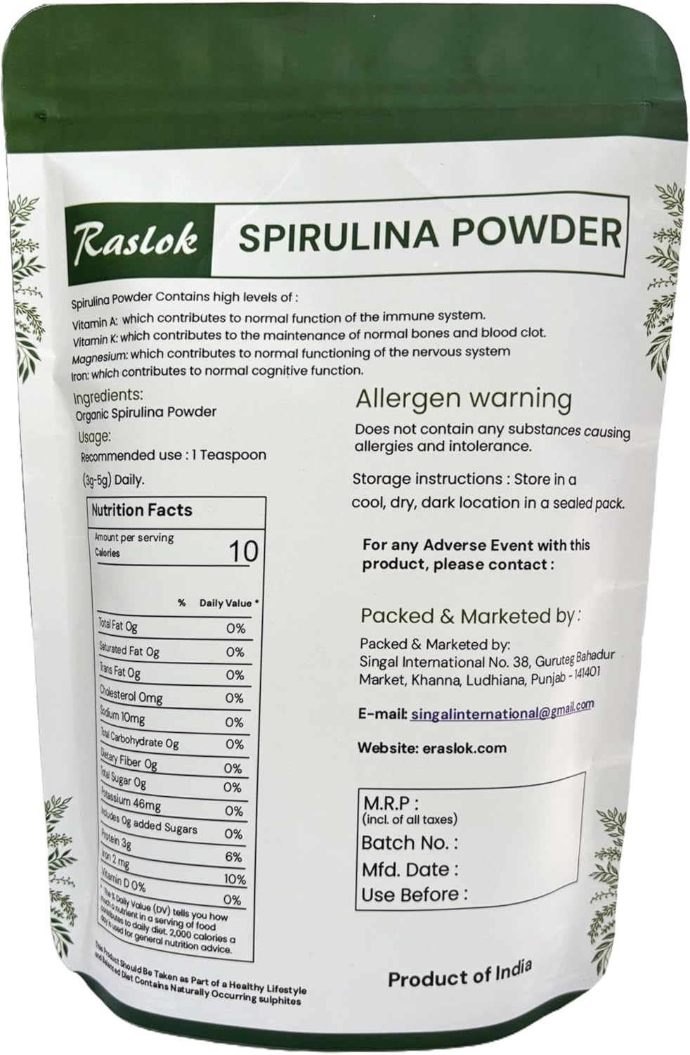 Pure Spirulina Powder | Immune Support and Antioxidants | No Filler & Non-Gmo, Rich in Vegan Protein (100Gm) image number 2