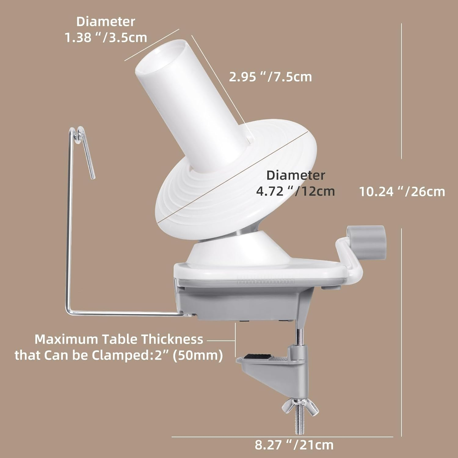 Anoleair Yarn Ball Winder, Hand Operated Winding Wool Winder Machine, Tabletop Clamp, Yarn Cake Winder image number 3