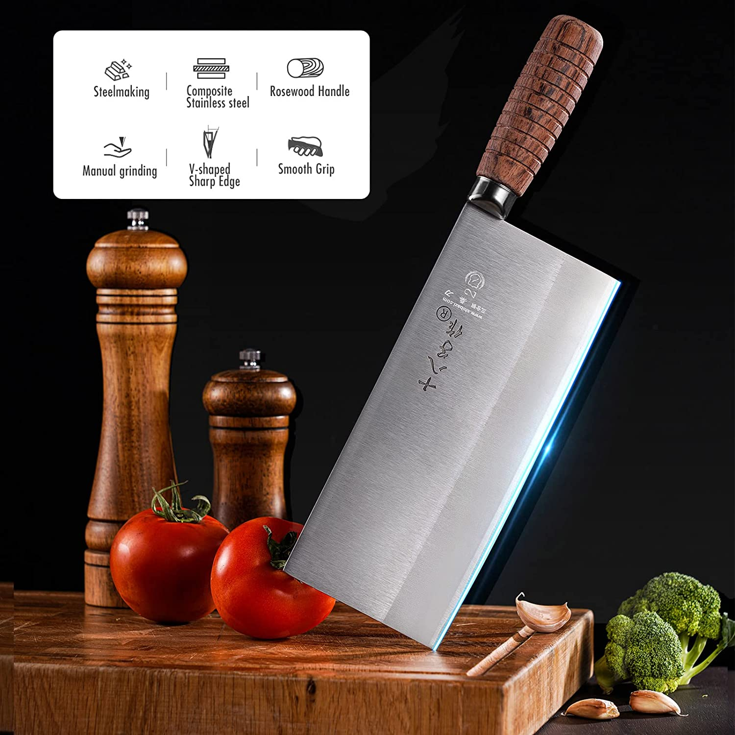 SHI BA ZI ZUO 8-Inch Kitchen Knife Professional Chef Knife Stainless Steel Vegetable Knife Safe Non-Stick Coating Blade with Anti-Slip Wooden Handle image number 5